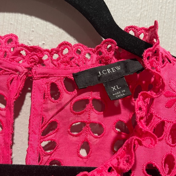 J. CREW HOT PINK EMBROIDERED EYELET MOCKNECK TOP WITH FLUTTER SLEEVES Size XL - Picture 5 of 5